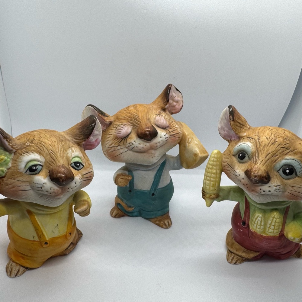 Vintage Homco Three Fall Mice Figurines Numbered